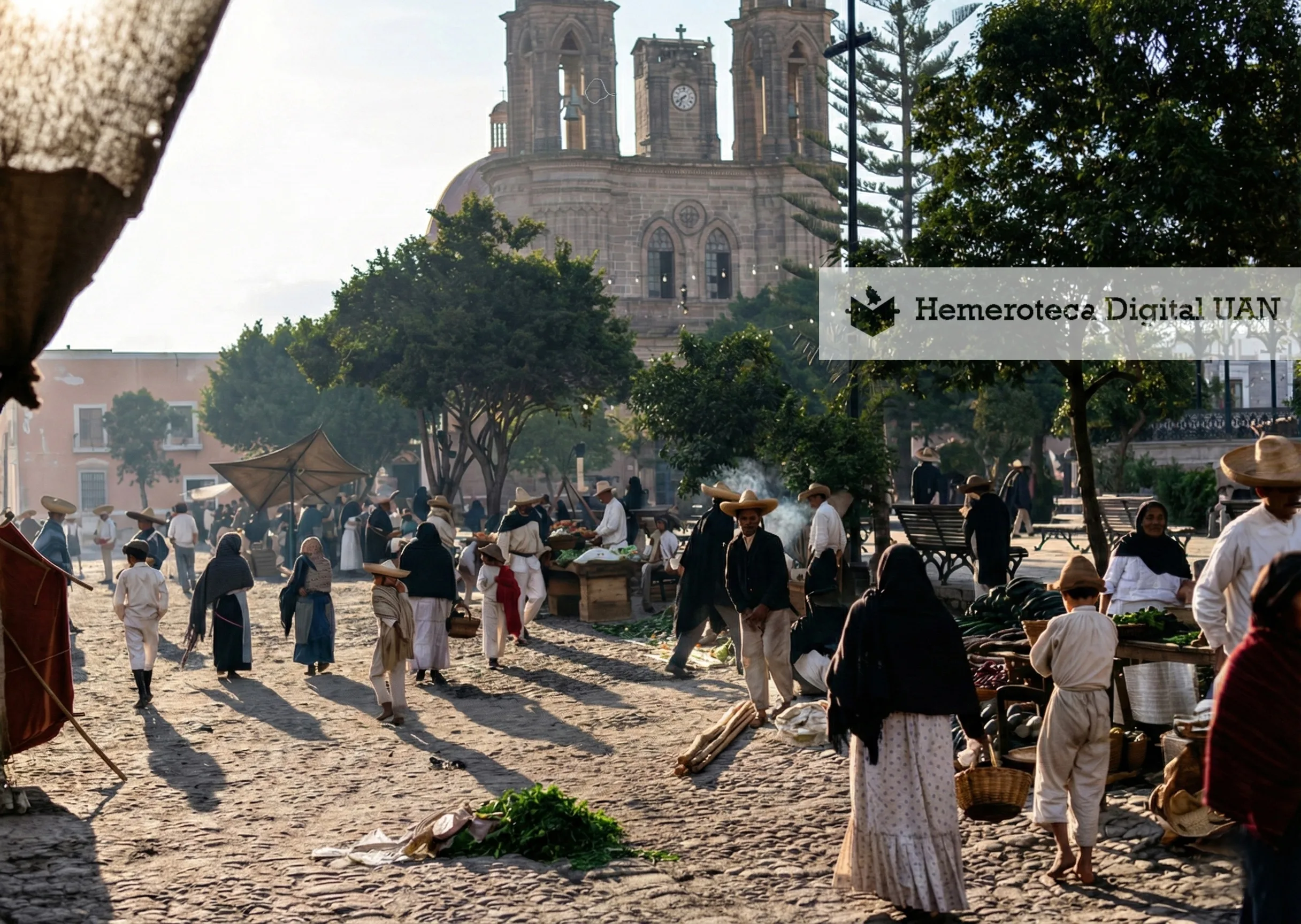 Día de tianguis en la Plaza Principal de Tepic. Clifton Adams, 1923. Edición digital por Ulises Castrejón.